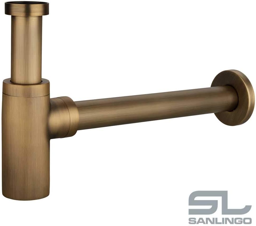 Waschbecken Siphon Abfluss Ablaufgarnitur Bad Wasserhahn Waschtisch Rohr Antik Messing Geruchsversch