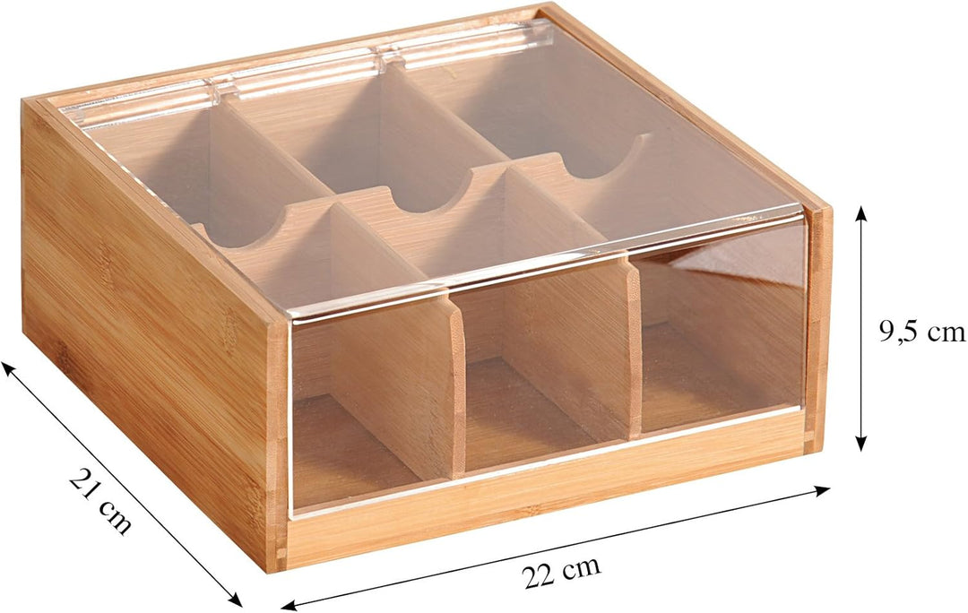Kesper Tee-Box mit 6 Fächern Teebox Teebeutel Box Teebeutel Aufbewahrung Braun 22 x 21 x 9.5 cm