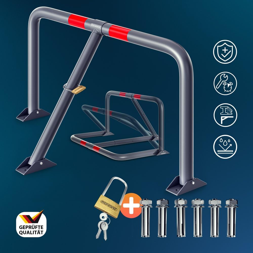 DEUBA® Parkpfosten Parkplatzsperre 3 Schlüssel Sperrpfosten klappbar Vorhängeschloss Stahl Robust Pa