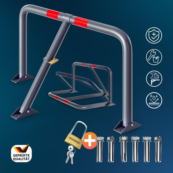 DEUBA® Parkpfosten Parkplatzsperre 3 Schlüssel Sperrpfosten klappbar Vorhängeschloss Stahl Robust Pa