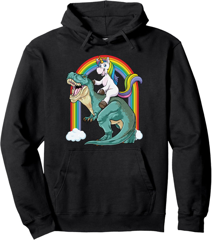 Unicorn Riding T Rex Unicorn Dinosaur Boys Girls Kids Men Pullover Hoodie