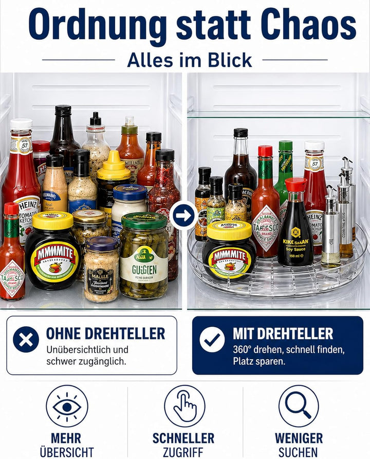 Kühlschrank Drehteller Organizer, Lazy Susan Rechteckig, Drehteller Kühlschrank 40 cm, rutschfest, S