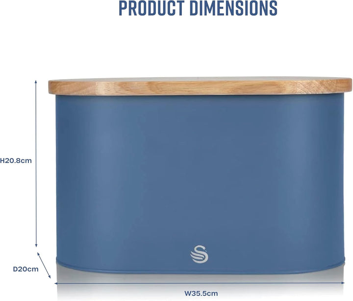 Swan Nordic Brotkasten, Deckel aus Bambusschneidebrett, Bread Bin aus Kohlenstoffstah für die Aufbew