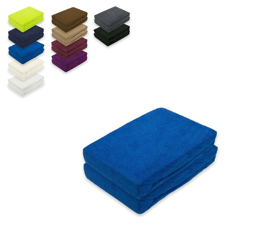 EXKLUSIV HEIMTEXTIL Frottee Spannbettlaken Doppelpack Rundumgummizug 140-160 x 200 cm Royalblau Roya
