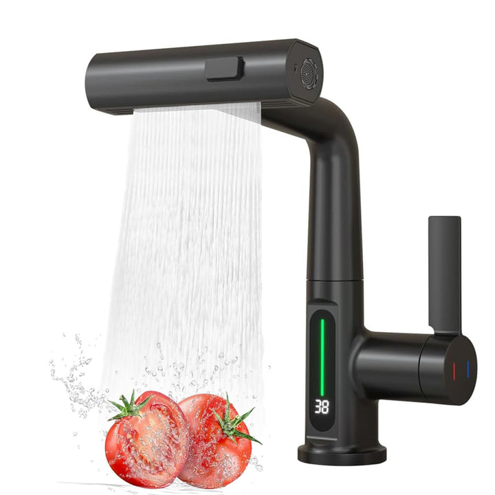 Wasserhahn Küche mit Brause Ausziehbar, 3 Modus Küchenarmatur mit LED Temperaturanzeige, Einhebel Mi