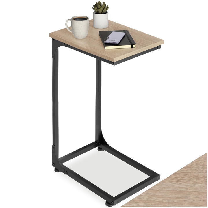 tectake® Beistelltisch Holz Metall, Wohnzimmertisch, Couchtisch C-Form, Laptoptisch für Couch, Bettt