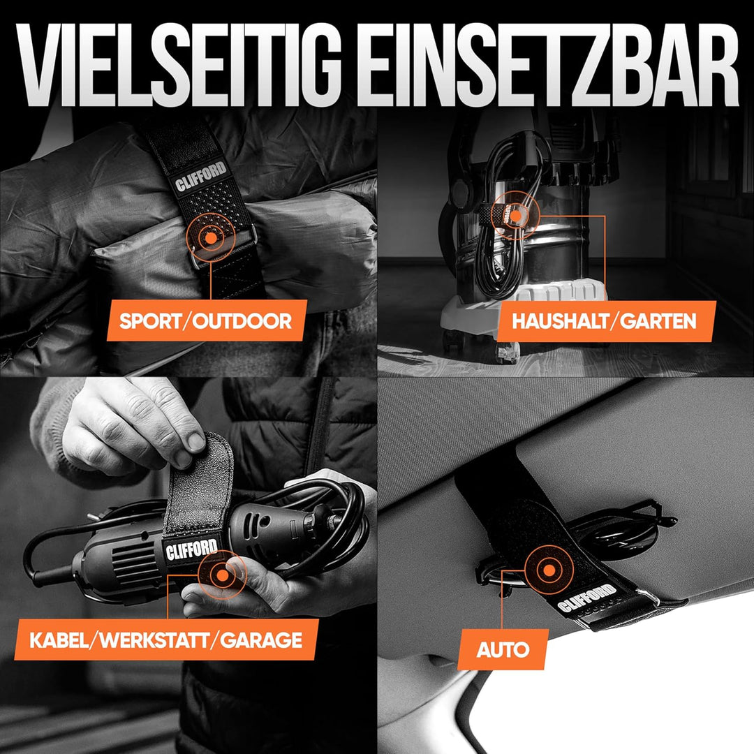CLIFFORD Elastische Klettbänder I 50mm I Extra Breit I Klettverschluss Band für Hosenklammer Fahrrad