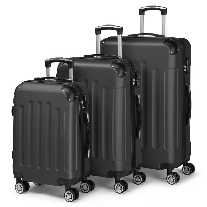 LEADZM Kofferset 3 teilig (Schwarz) | Reisekoffer Set mit Eckenschutz, Koffer Set Hartschalen-Trolle