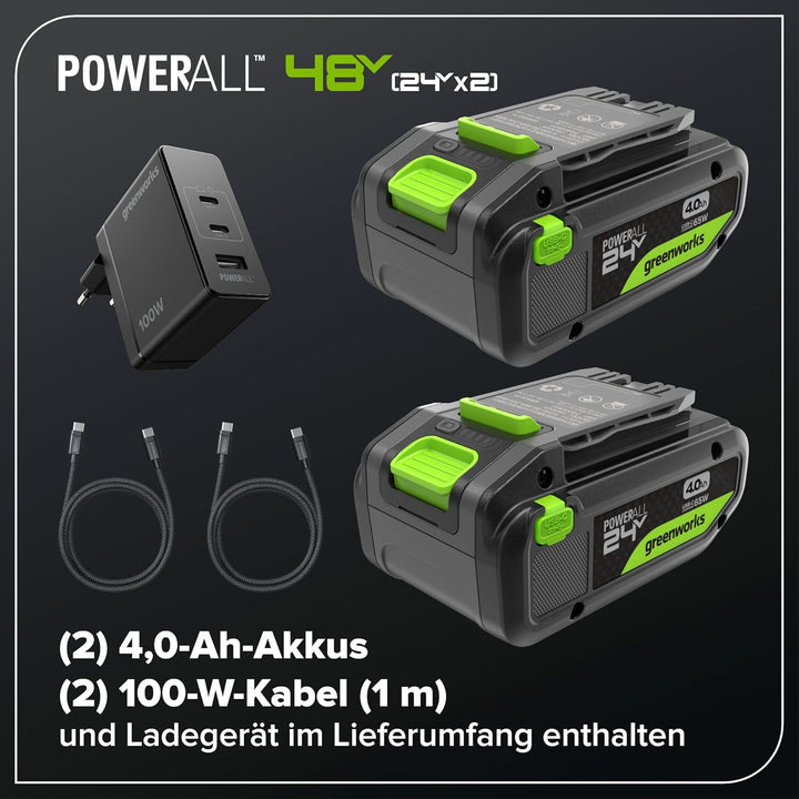 Greenworks 48V (24V x 2) Akku-Rasenmäher,36 cm Schnittbreite, bis 400 m², kabelloser Rasentrimmer mi
