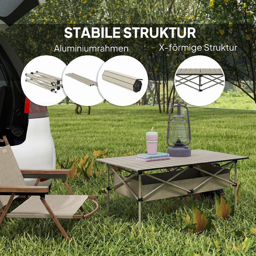 Outsunny Campingtisch Klapptisch mit X-Rahmen und aufrollbarer Tischplatte aus leichtem Aluminium Ga