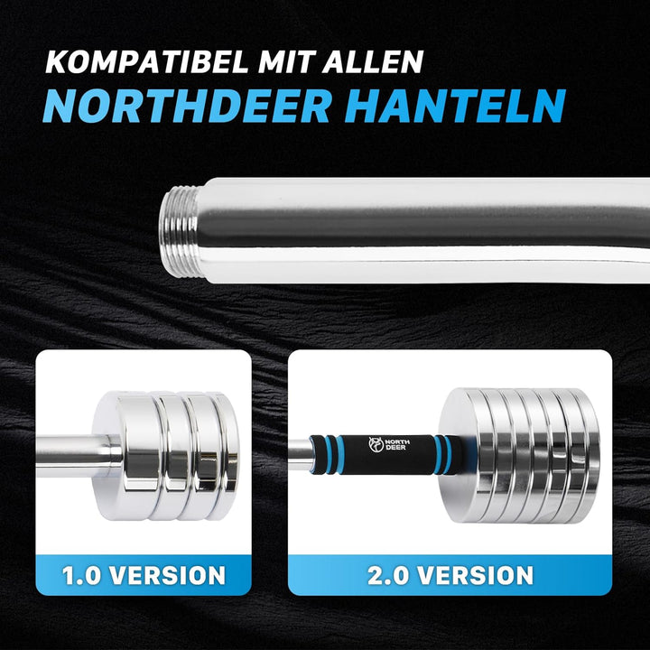 Northdeer SZ Curlstange 95cm (4,6kg) aus massivem Stahl, Ø 28mm, Stange verchromt & gerändelt, Hante