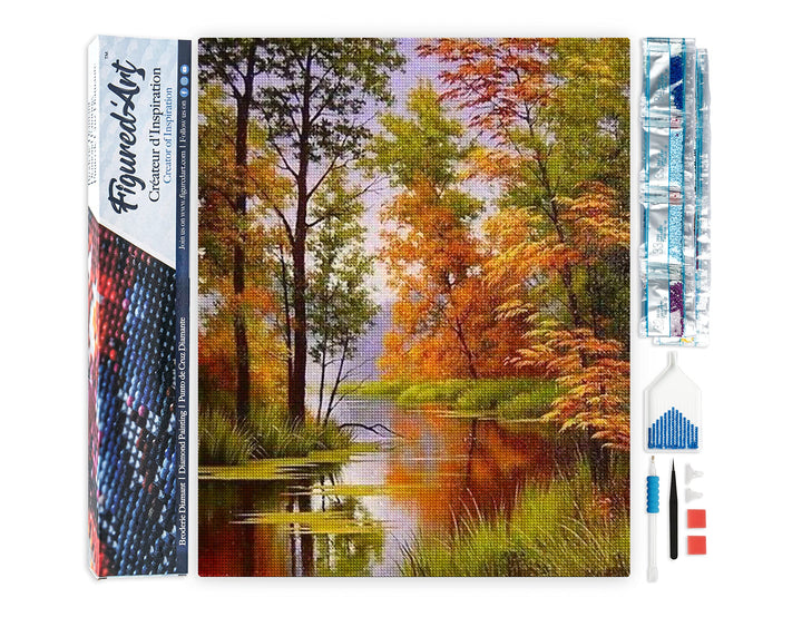 Figured'Art Diamond Painting Erwachsene 40x50cm Ganze Leinwand gerollt See im Herbst 5D Bilder Eckig