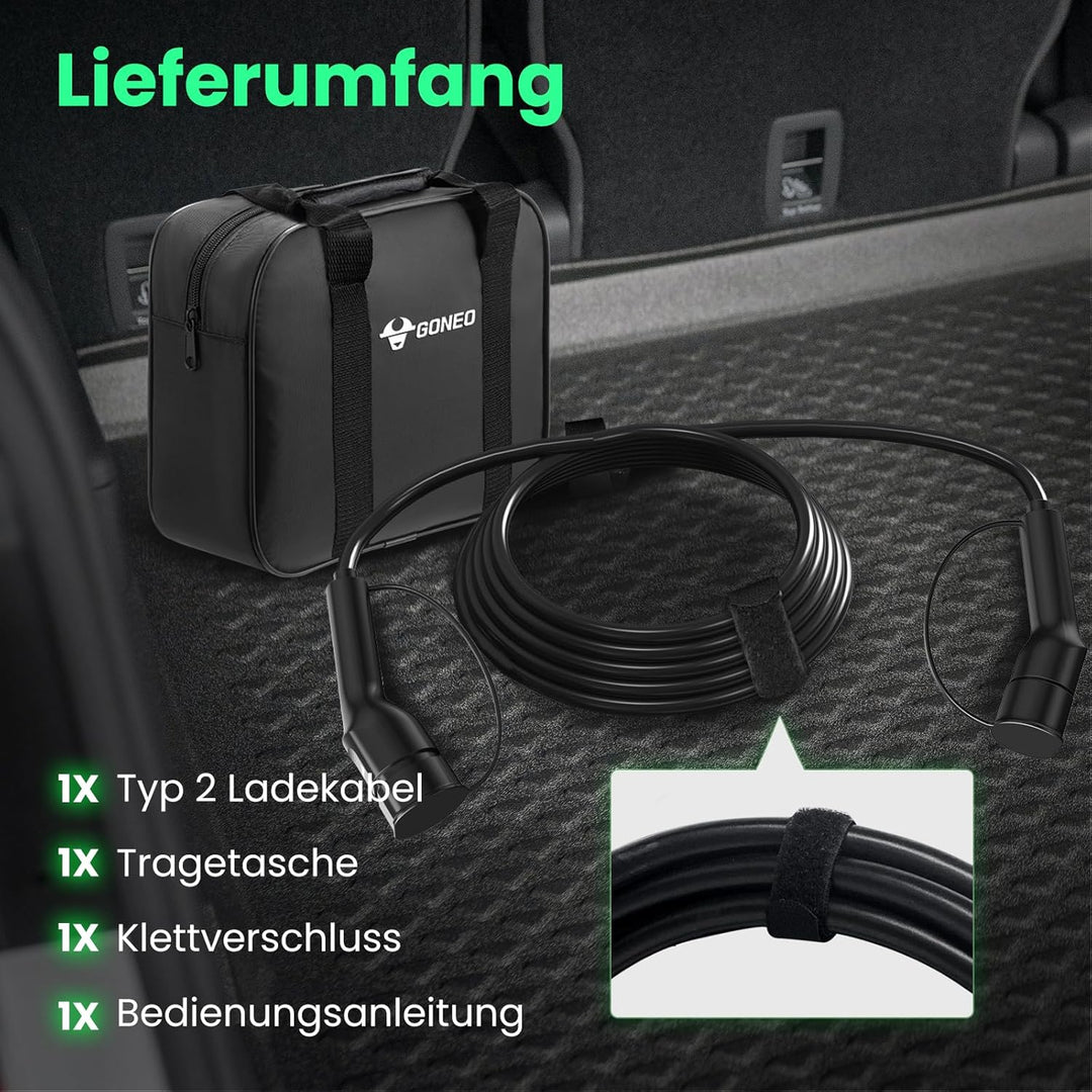 GONEO Typ 2 Ladekabel 22kW 10M 32A Ladekabel Elektroauto 3 Phasig Mode 3 für E Auto EV/PHEV Typ 2 au