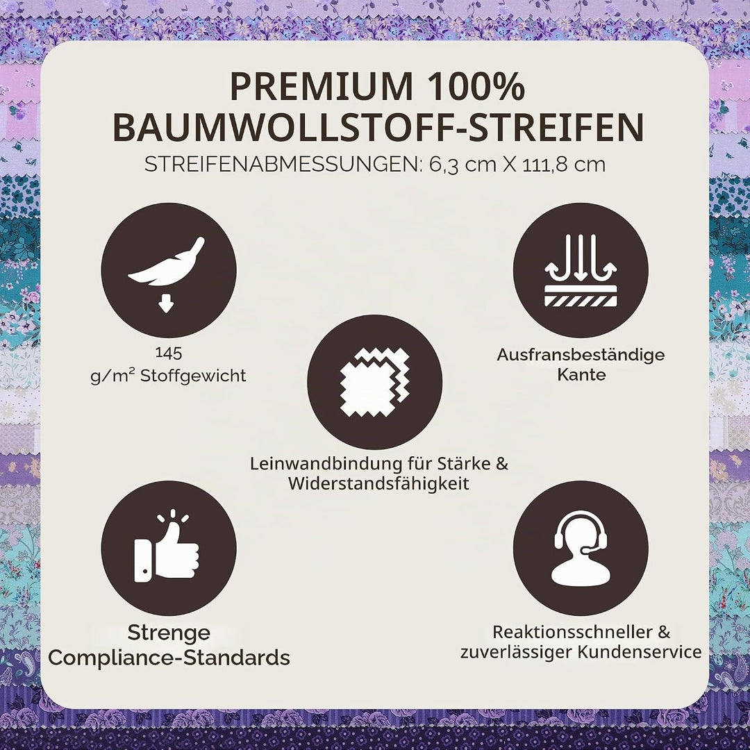 Tinyspool & Co. Jelly Roll Stoffstreifen zum Quilten, Basteln und Nähen, 40 Streifen sortiertes Bünd