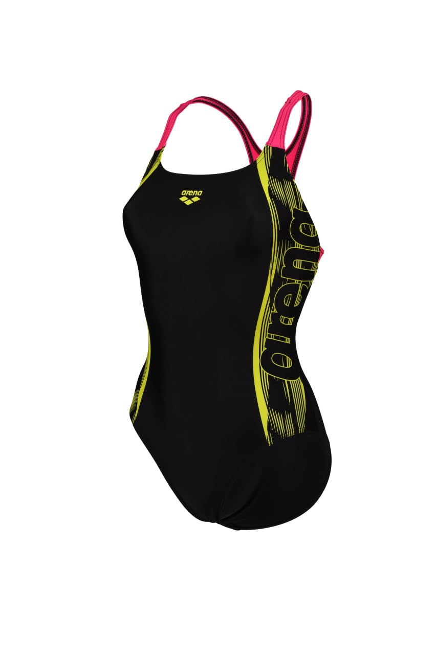 ARENA Damen Women's Swim Pro Back Graphic One Piece Swimsuit (1er Pack) 34 Black-freak Rose, 34 Blac