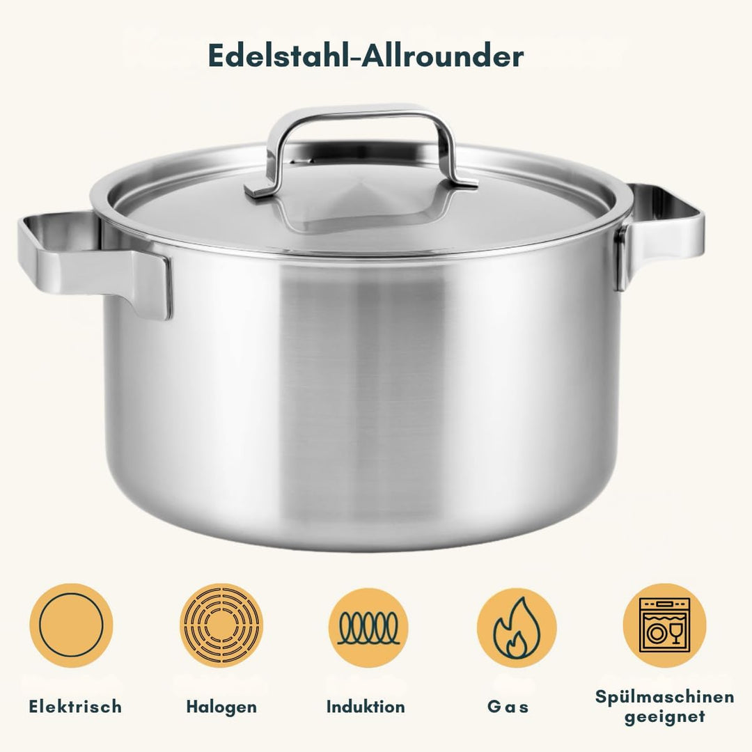 Sola Ruby Topfset 4-Teilig, Kochtopf set mit Deckel - 18/10 Hochglänzendem Edelstahl - Kochgeschirr