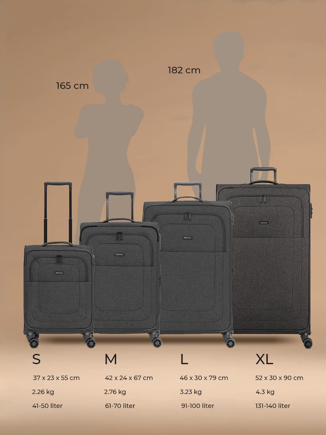 REDOLZ Essentials 12 MEDIUM Weichschalen Koffer für Männer & Frauen | Leichter Trolley 67 cm mit 4 D