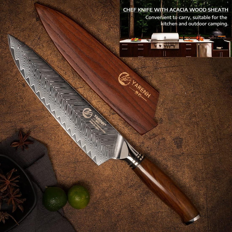 YARENH Damastmesser Profi Kochmesser 20.5 cm, Scharf Kochen Messer, 73 Schichten Damaststahl Küchenm
