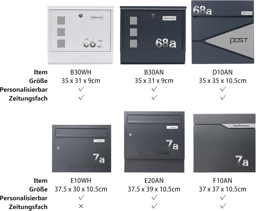 Zedelmaier Design Briefkasten mit Zeitungsfach Anthrazit RAL 7016 Personalisierter - Wandbriefkasten