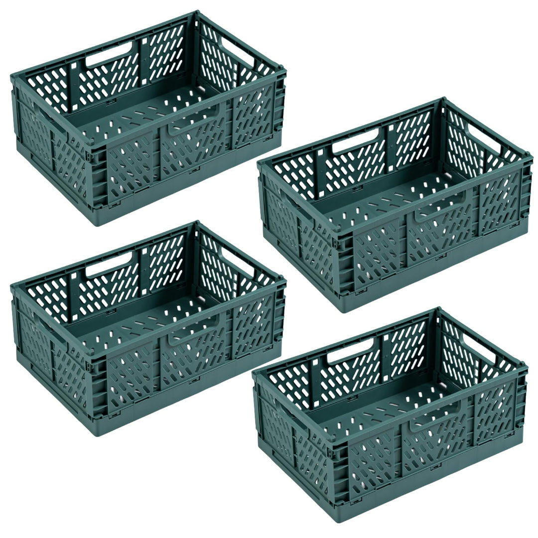 4 Stück Grün Klappbox 30×20×12cm,Klappkiste Körbe Aufbewahrung Zusammenklappbarer Tragbar Aufbewahru