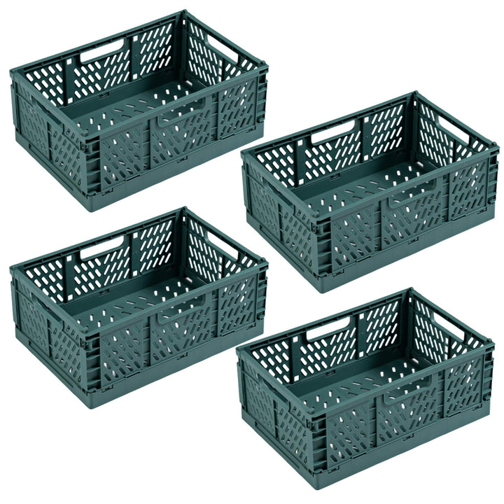 4 Stück Grün Klappbox 30×20×12cm,Klappkiste Körbe Aufbewahrung Zusammenklappbarer Tragbar Aufbewahru