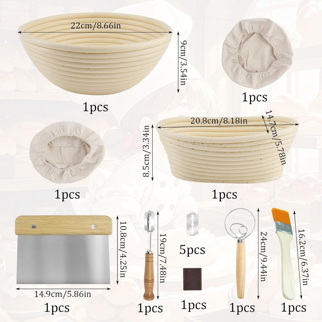 Gärkorb Rund und Gärkörbchen Oval Brotbackset Brot Backen Zubehör Mit Waschbarem Leineneinsatz für P