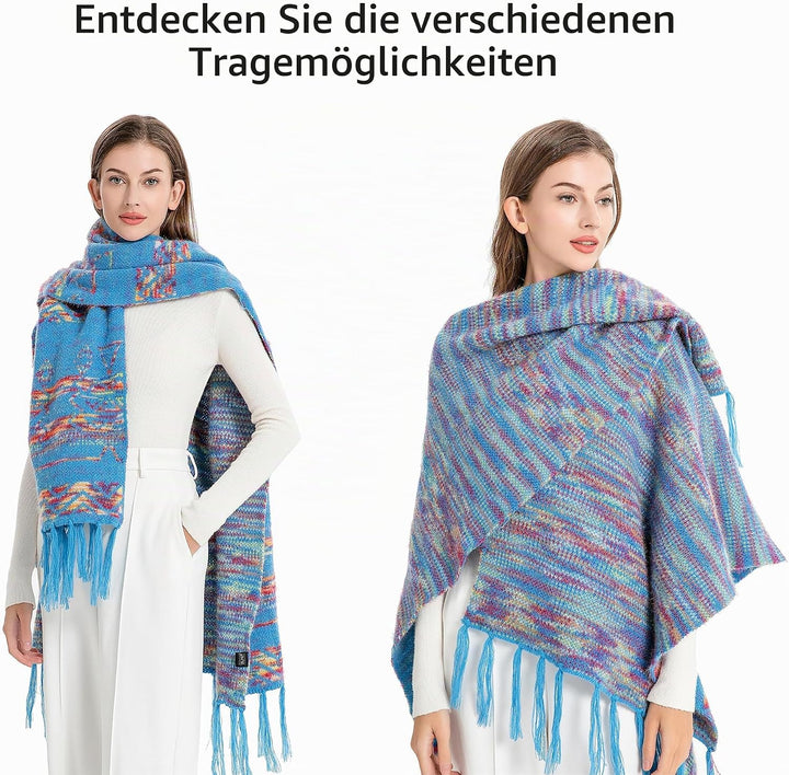 ZLYC Damen Herbst Winter Kaschmir Poncho Capes Retro Strick Cardigans mit Fransen Einheitsgrösse Mus