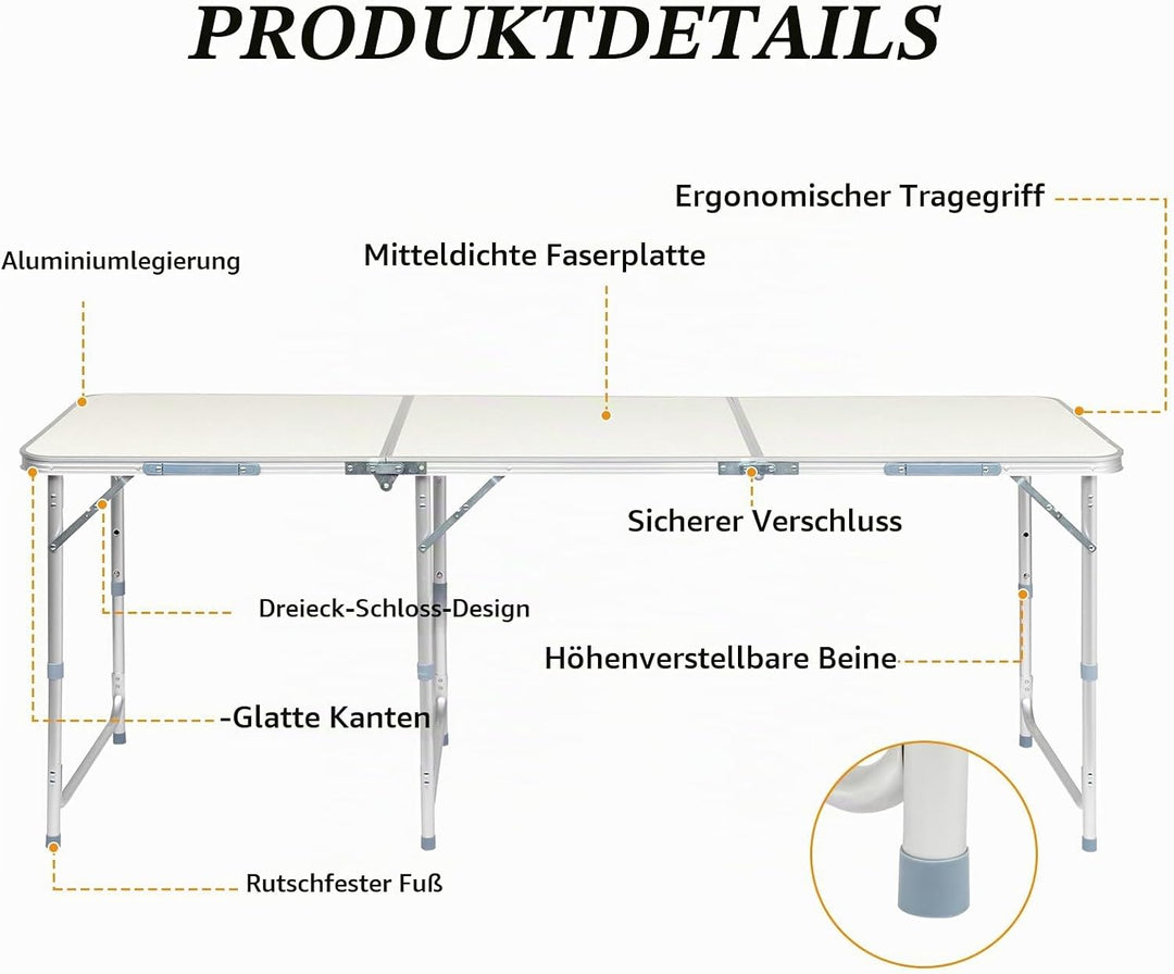 Bonnlo Klapptisch Höhenverstellbar, Gartentisch Wetterfest, Balkontisch Klappbar – Tragbarer Mehrzwe