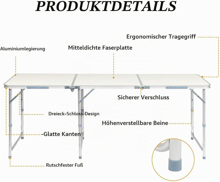 Bonnlo Klapptisch Höhenverstellbar, Gartentisch Wetterfest, Balkontisch Klappbar – Tragbarer Mehrzwe