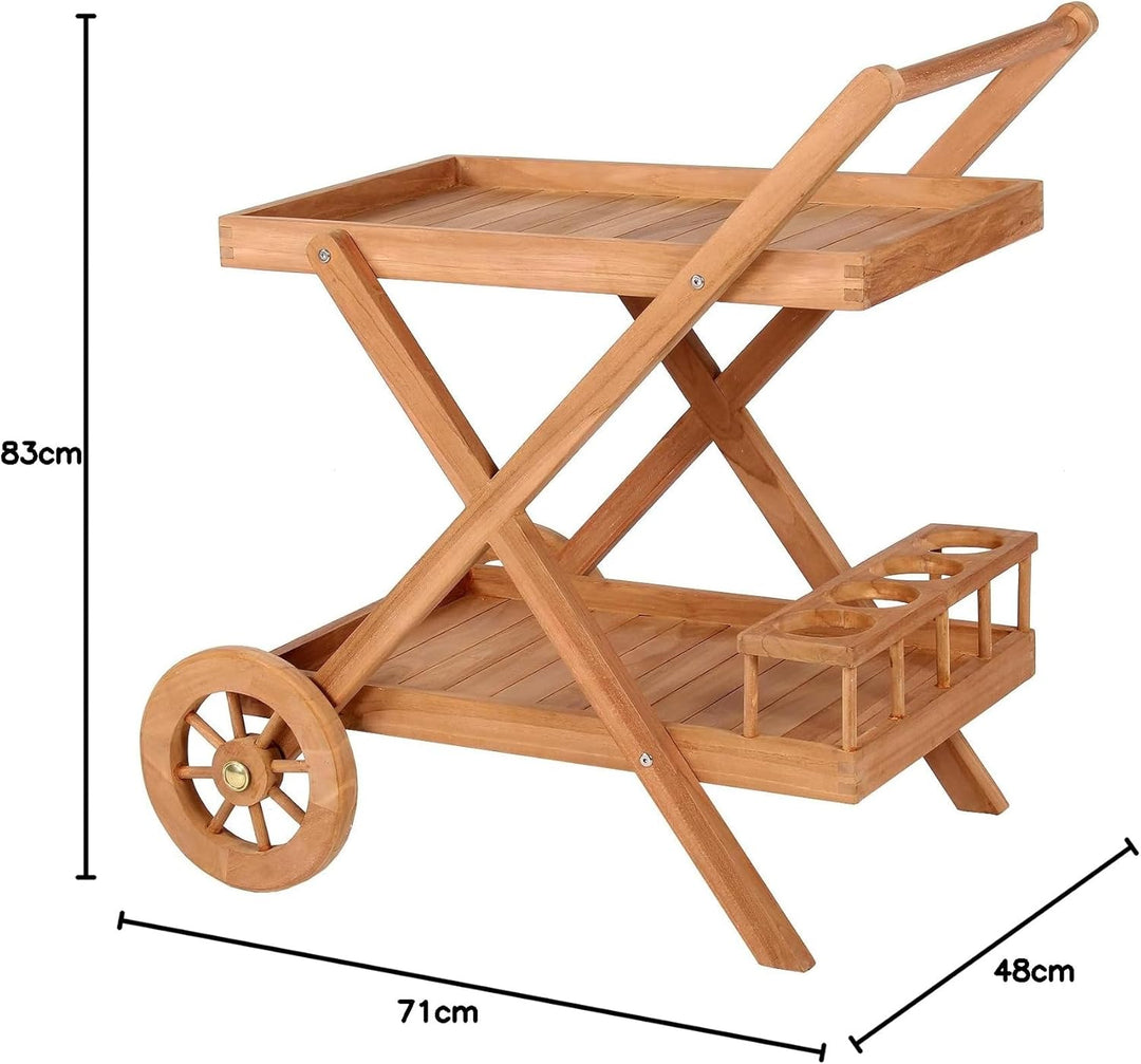 bene living Teakholz Servierwagen mit Rollen - Chester