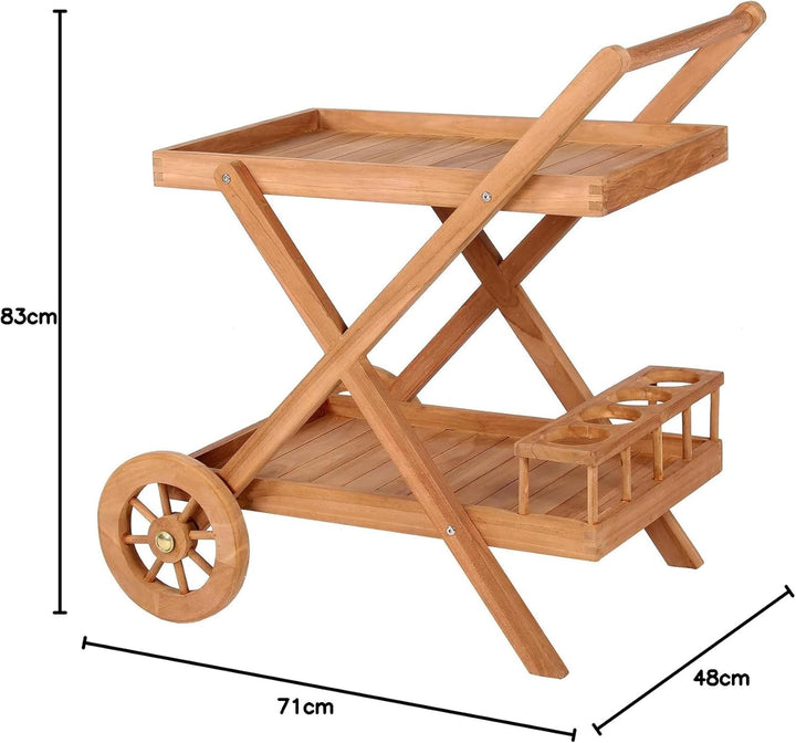 bene living Teakholz Servierwagen mit Rollen - Chester