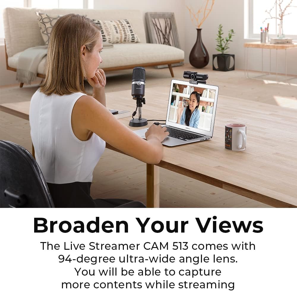 AVerMedia Live Streamer CAM 513 - 4K 30fps UHD Weitwinkel Webcam, für Gaming, Fixfokus, für Innenbel