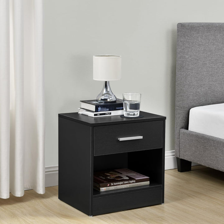 [en.casa] Eleganter Nachttisch mit Schublade und Ablagefach Nachtschrank Schwarz Schubladentisch Nac