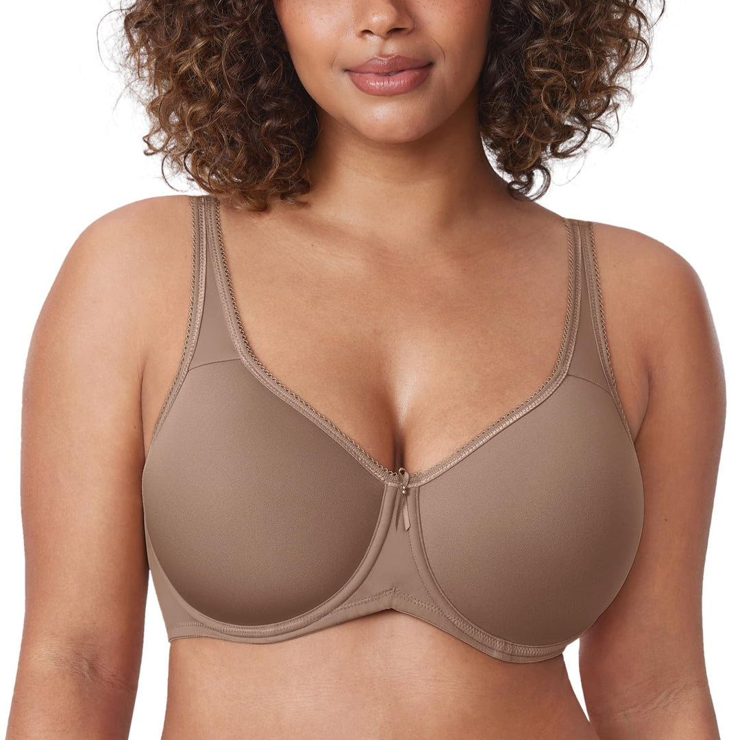 DELIMIRA Damen mit Bügel Nahtlose Vollschalen T-Shirt BH Gepolstert Grosse Grössen 70C Braun Lila, 7