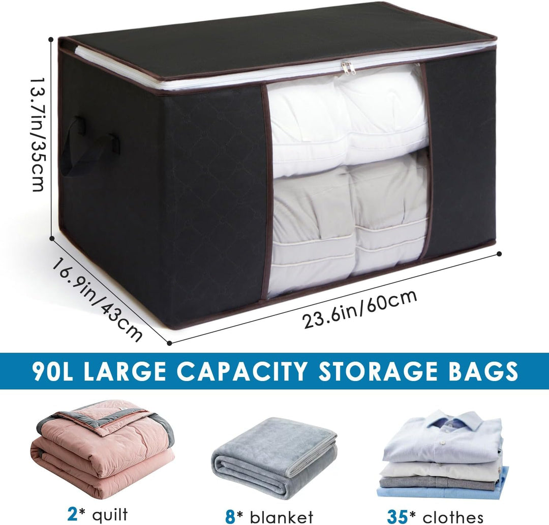AIOR 6 Stück 90L Gross Aufbewahrungstasche, Faltbare Kleideraufbewahrung Schrank Organizer für Kleid