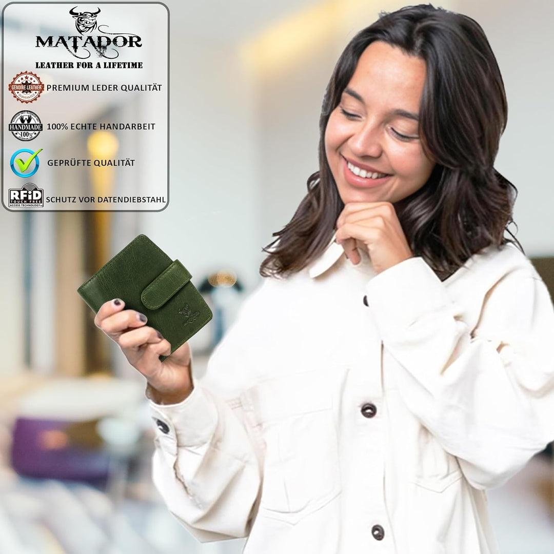 MATADOR Frauen Geldbörse Echt Leder TüV Geprüfter RFID Schutz Geldtasche Frauen Viele Kartenfächer P