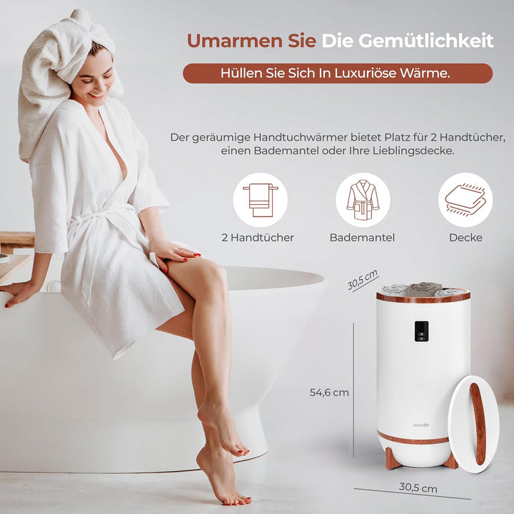 SereneLife Handtuchhalter Braun Holzoptik – Elektrischer Handtuchwärmer für 2 Handtücher Energiespar