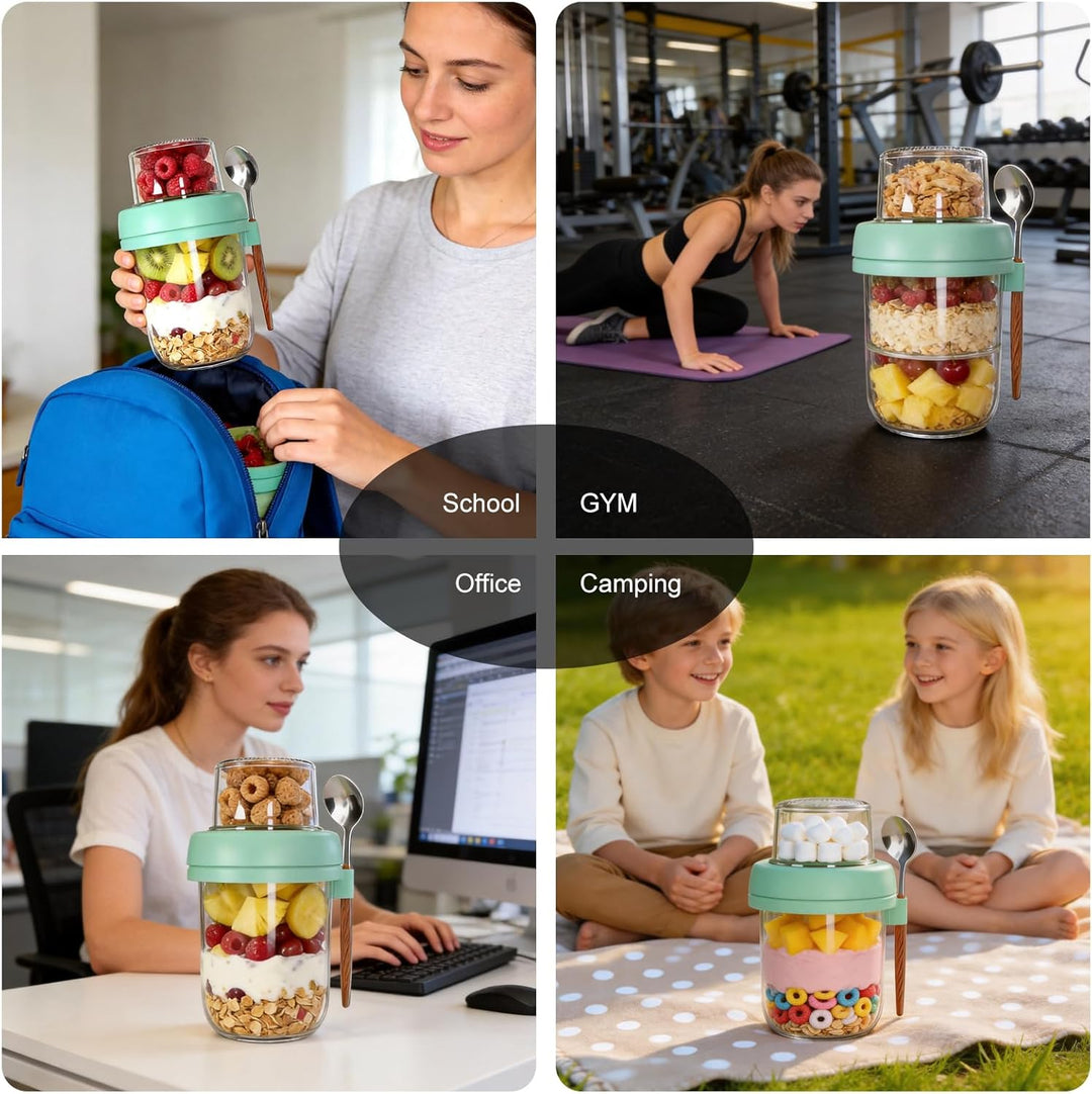 4er Müslibecher To Go, 480ml+120ml Overnight Oats Gläser, Joghurtbecher mit Doppelschicht-Design, Tr