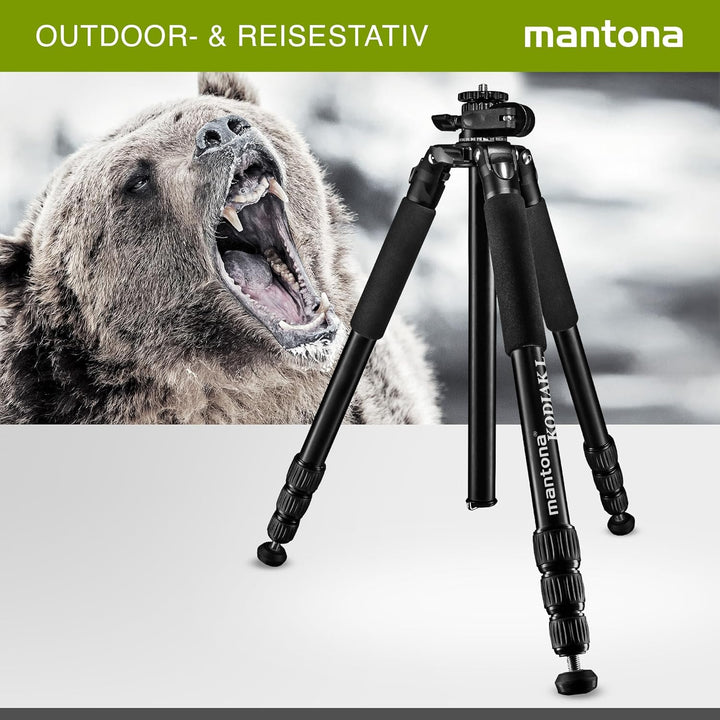 Mantona Kodiak L Fotostativ - 510 x 105 x 105 mm - 15 kg Traglast / 8-166 cm Höhe - Aluminium - stab
