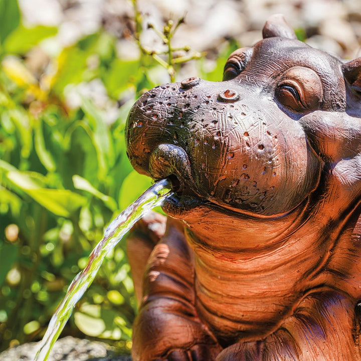 Esotec Solar Wasserspeier Set Nilpferd, Solarpumpe, Teichfigur Gartenfigur Gartenstatue, Tauchpumpe,