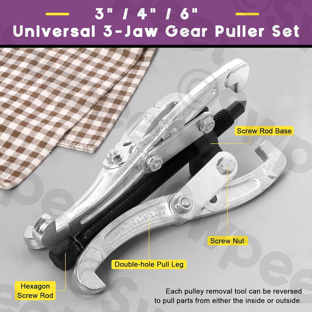 Swpeet 4 Stück 7,6 cm 10,2 cm 15,2 cm 3-Backen-Zahnradlager-Abzieher Entfernungswerkzeug Heavy Duty