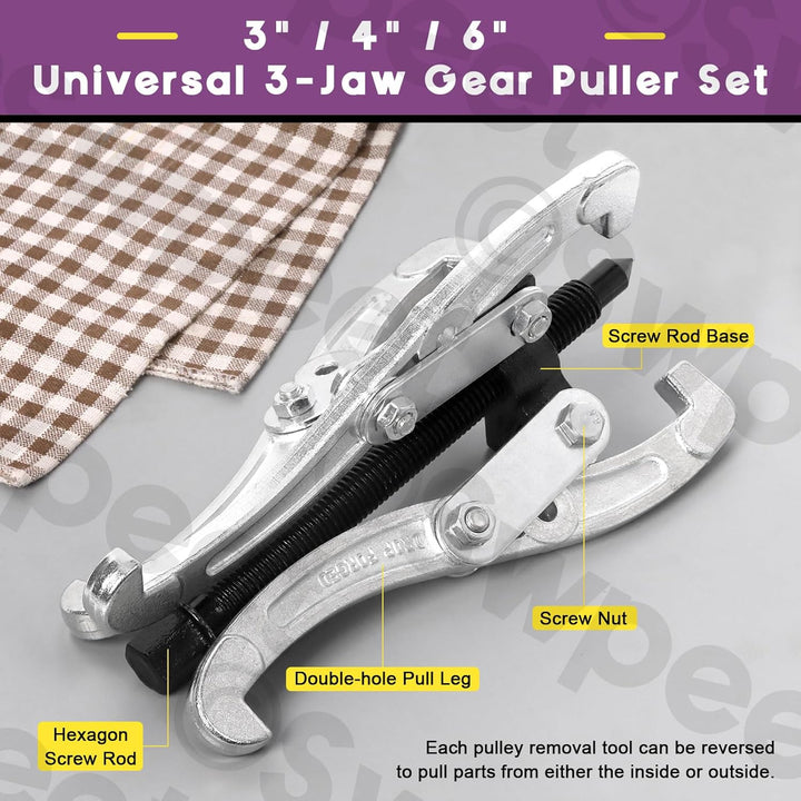 Swpeet 4 Stück 7,6 cm 10,2 cm 15,2 cm 3-Backen-Zahnradlager-Abzieher Entfernungswerkzeug Heavy Duty