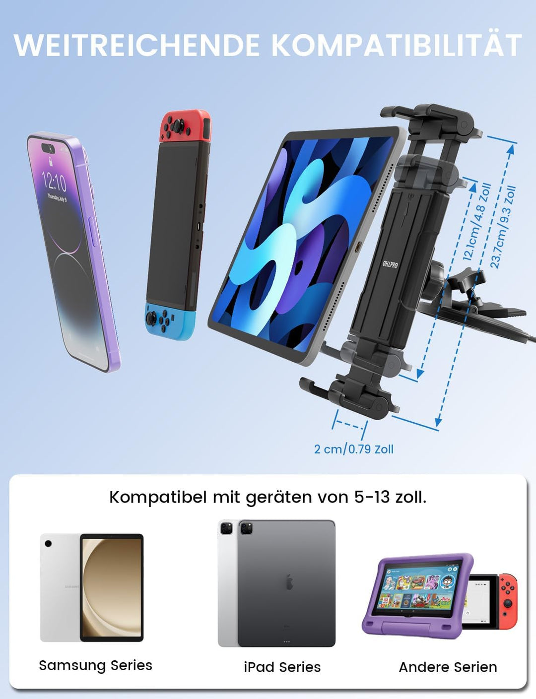 OHLPRO Tablet Halterung Auto CD Schlitz, 360° Drehbar iPad Autohalterung Tablethalterungen vorne CD