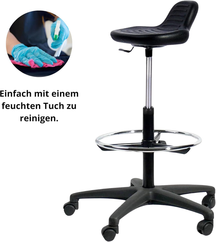 Topsit IND04 Arbeitsdrehhocker aus PU, Hocker mit Stehhilfe, höhenverstellbar und leicht zu reinigen