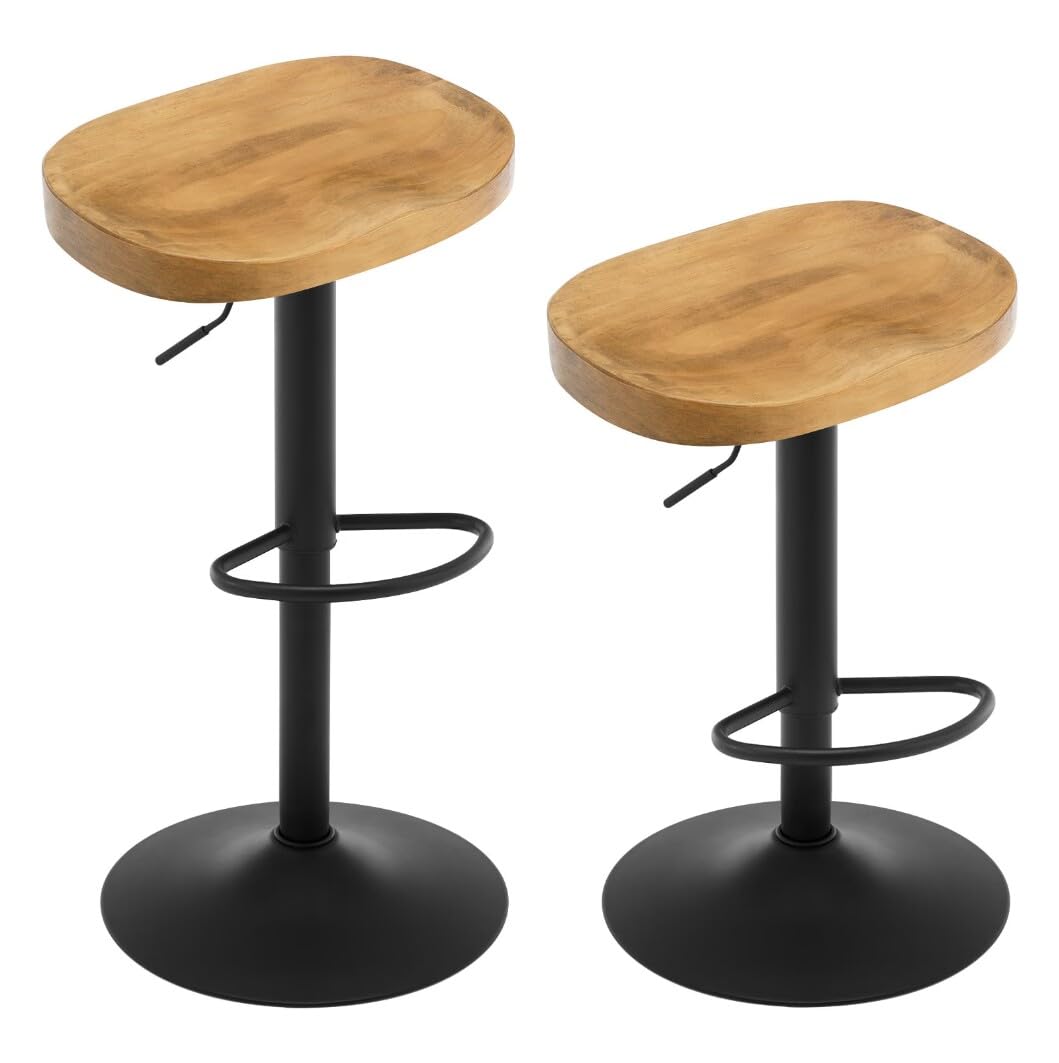 WOLTU Barhocker 2er Set, Hocker höhenverstellbar, Holz, Dunkle Holzoptik | Barstuhl mit Sattelsitz F