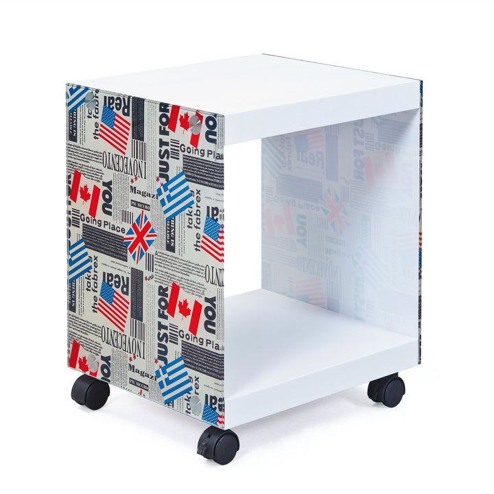 Weiss lackierter Couchtisch / Nachttisch mit Rollen Weiss / Flag, Weiss / Flag