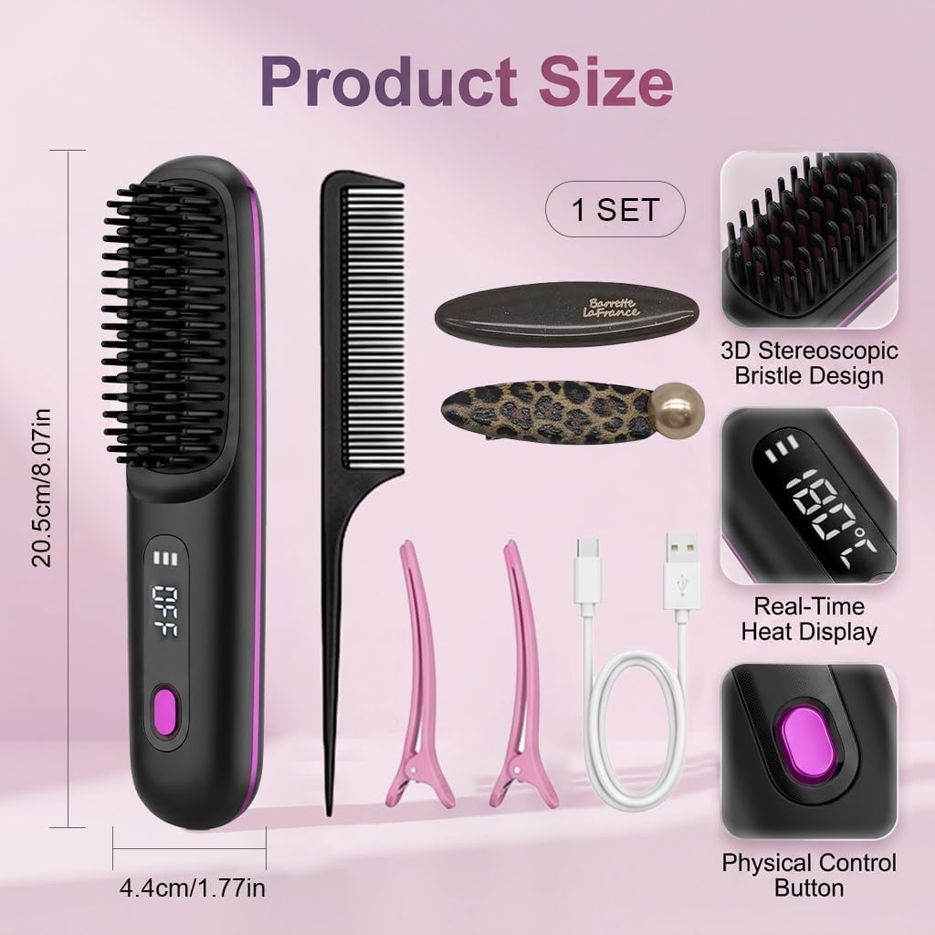 Stylingbürste für kurze Haare Kabellos Haarglätter Bürste Haarbürste Elektrische Ionen Haarbürste fü