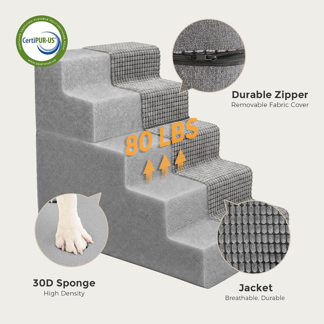 Sytopia Haustiertreppe, 5 Stufen, Hochelastischer Schwamm, Waschbar Bezug, Hundetreppe Für Kleine Hu