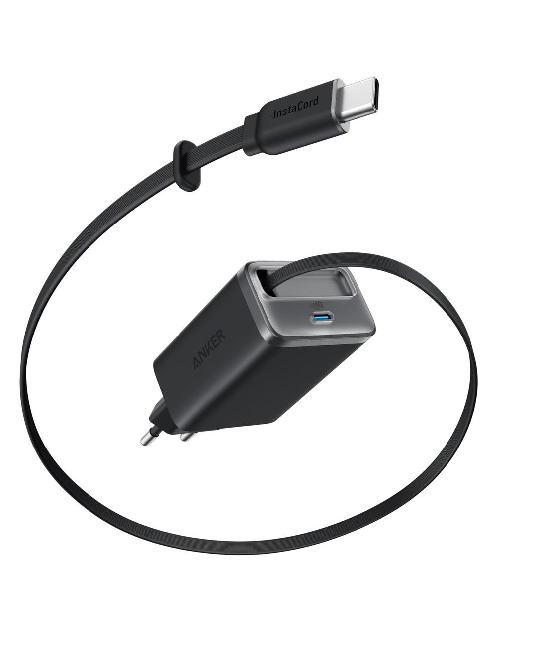 Anker Nano 35W USB C Ladegerät, kompaktes 2 Anschlüsse, InstaCord Kabel | 2-Port Netzteil mit integr