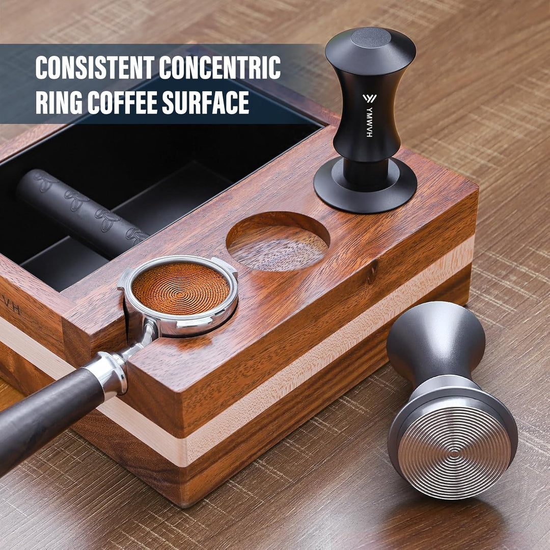 Kaffee Tamper mit Ripple Base 58mm, Edelstahl Espresso Tamper mit 20lbs/30lbs Ersatzfedern - Eloxier